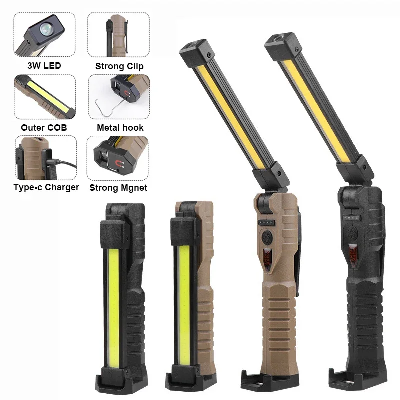 Description Picture 2 of itemPortable magnetic LED Work Light USB Rechargeable COB LED Foldable flexible Work Flashlight Emergency Inspection Work Lights