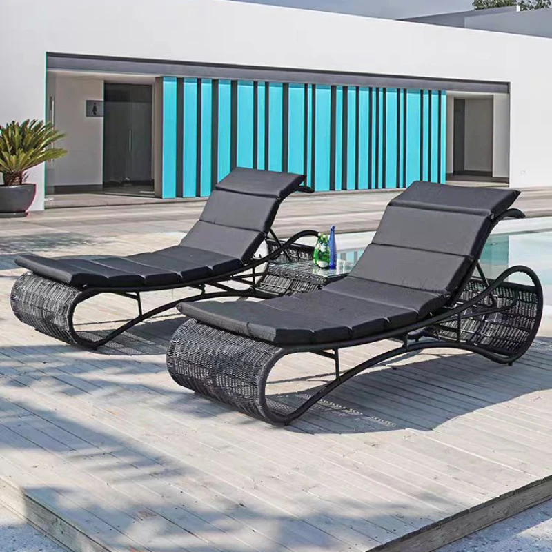 

Outdoor lounge chair, courtyard balcony, rattan woven leisure lounge bed, beach chair, swimming pool, hot spring spa, rattan