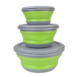 Collapsible Silicone Lunch Box Set - 3-Piece Portable Food Containers with Lids (Forest green)