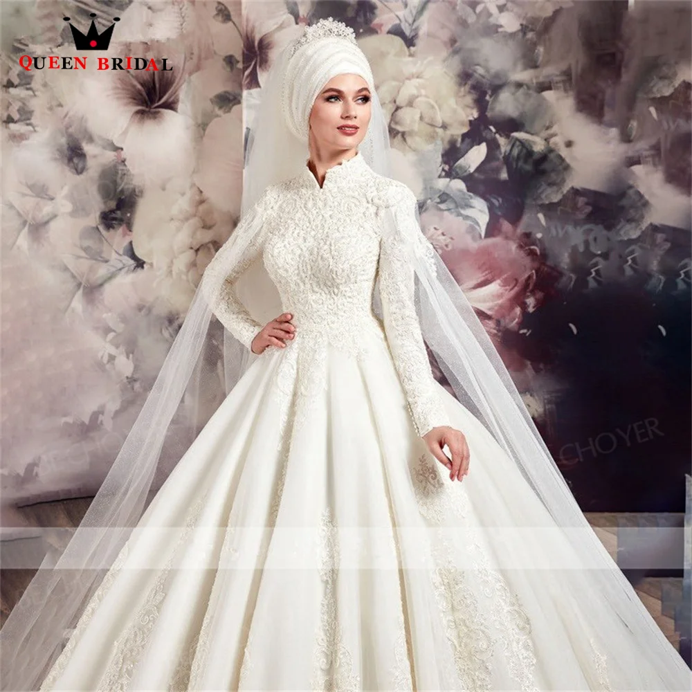 grace kelly wedding dress Luxury Muslim Wedding Dresses High Neck Long Sleeve Tulle Lace Crystal Beading 2022 New Design Bridal Gown Customize DZ59 tea length wedding dress