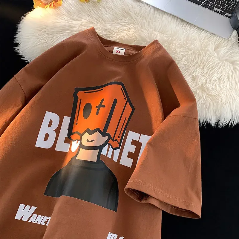 American Round Neck T-shirt Short Sleeved Mensummer Trendy Brand Printed Youth Versatile Trend Loose Casual Large Cotton T-shirt