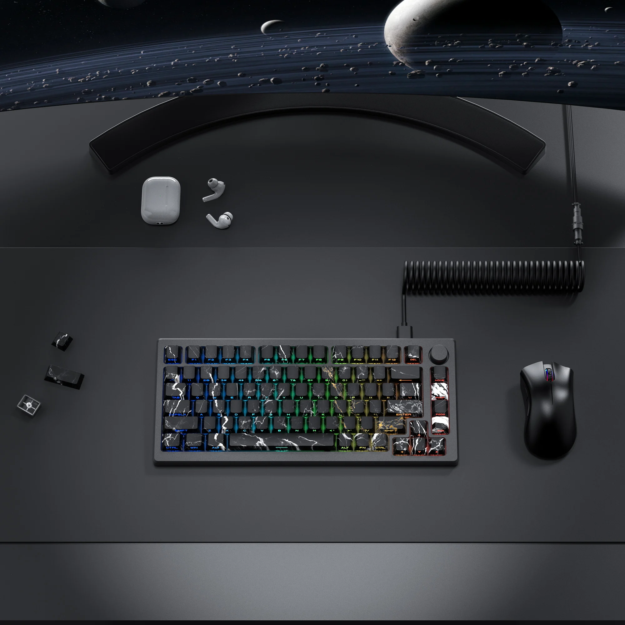 Black Marble Side Print Teclado Mecânico Pbt Keycap Retroiluminado Rgb Perfil Cereja mx Gamer Side Dye-sub 131 Chaves - Imagem 4