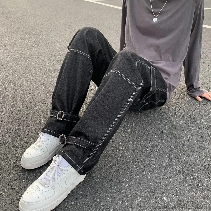 Wide Leg Jeans Men loose Hip Hop Casual Men's Straight Baggy Denim Pants Streetwear Skateboard Pant Neutral Trousers Plus Size 2