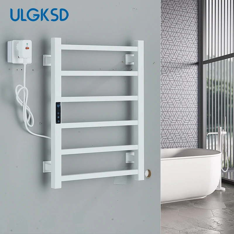 Electric Towel Rack Thermostatic Electric Towel Rack LCD Cloth Dryer Towel Bar IPX4 Waterproof Bathrobe Rack Space Aluminum Bathroom Hardware Set