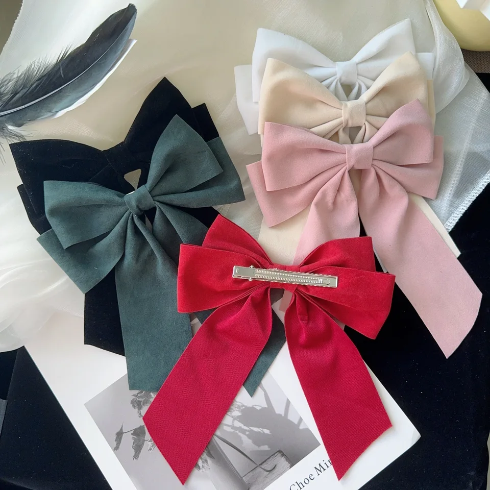 Velvet Bow Hair Clip Large Hair Barrettes For Women Girls Bowknot Hair Clips Red Velvet Hair Bows French Hair Accessories For Women Big Bow Hair Clips Hair Bow Barrettes For