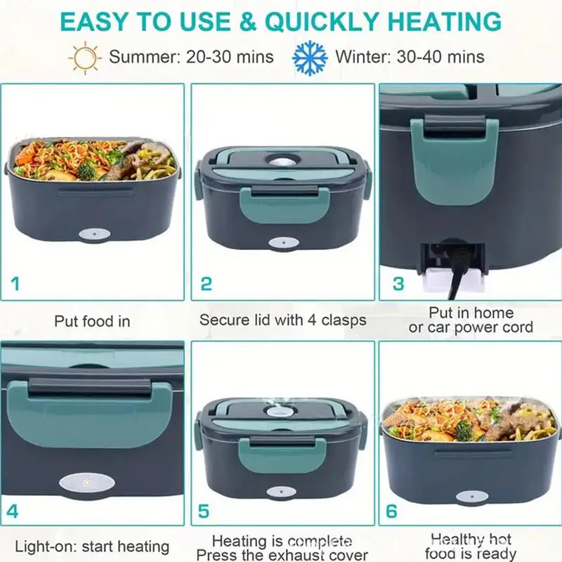 Car Heated Lunch Box 1.5L Portable Food Warmer Electric Lunch Box Food Heater Warmer Container Fast Heating