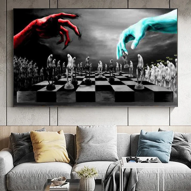 Anjos e demônios jogar xadrez poster impressões para sala de estar  abstracto diabo deus xadrez pintura da lona arte parede moderna decoração  casa - AliExpress