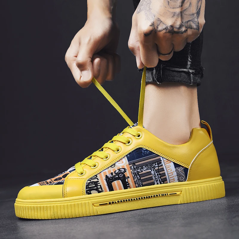 Yellow Casual Men's Shoes Fashion Graffiti Vulcanized Sneakers Men Designer Canvas Shoes Unisex Streetwear Hip Hop Sneakers Male 3