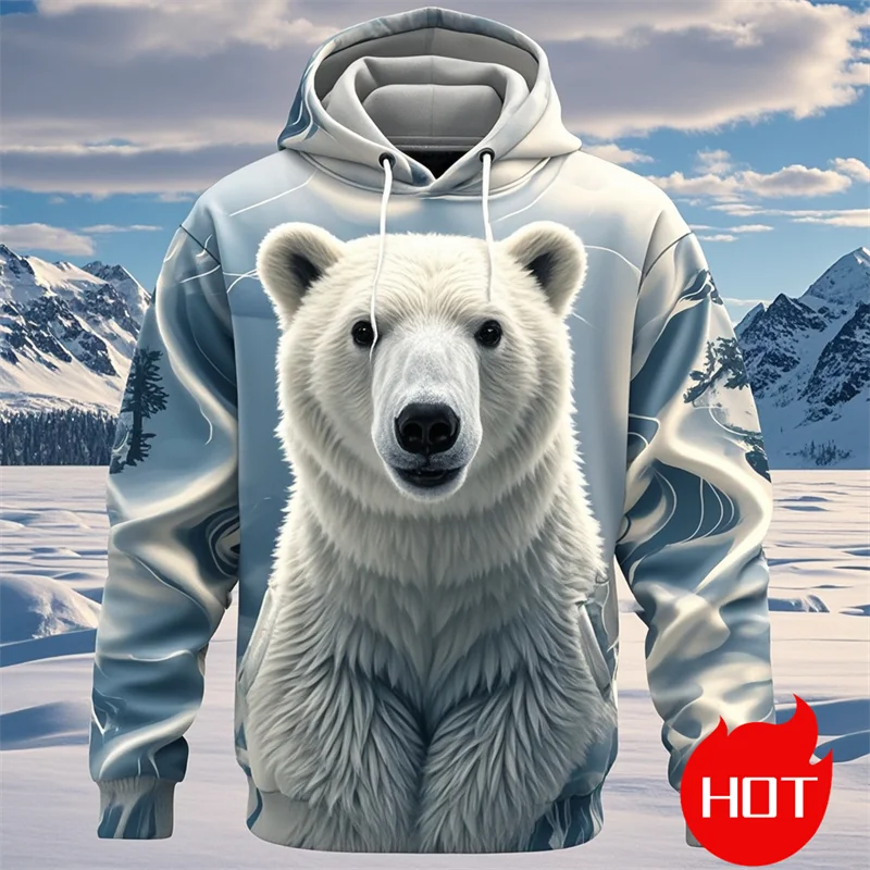 Polar Bear Panda Pattern Print Men Pullover Hoodie