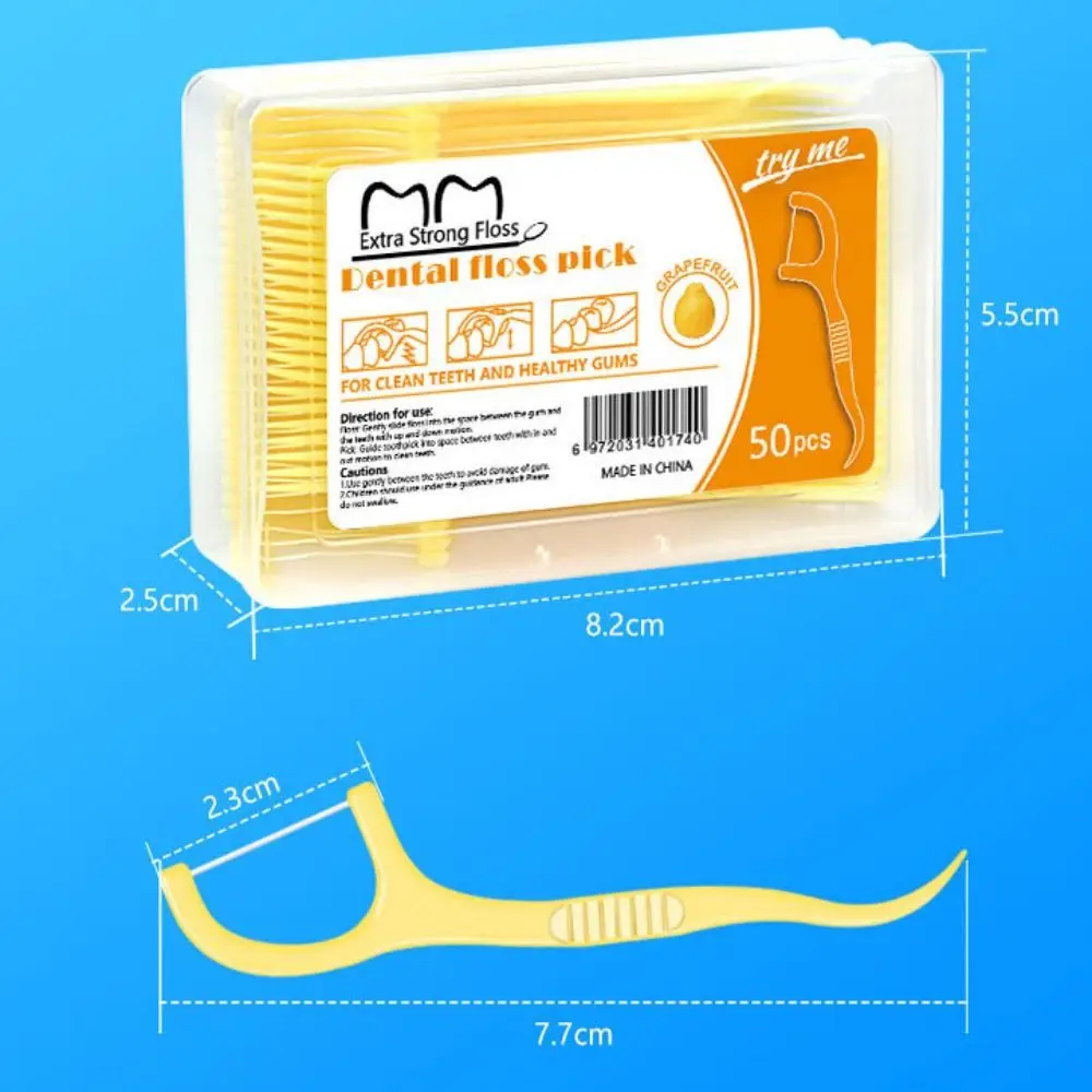 50 Sticks/Box Dental Floss Stick 4 Flavors Portable Fruit Flavored Floss Disposable Gap Cleaning Teeth Cleaning Tool