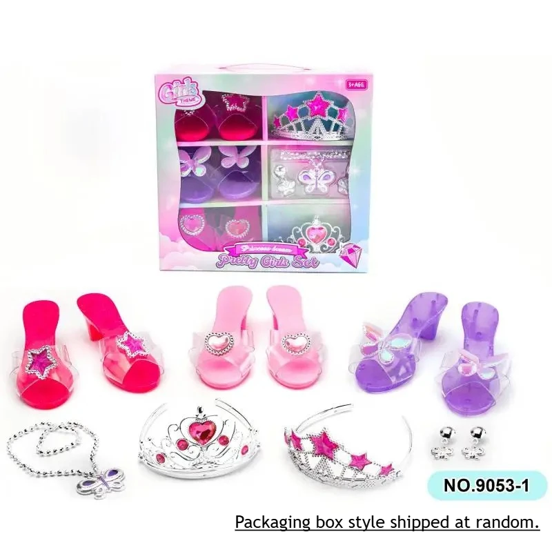 Ensemble de bijoux pour filles, chaussures en cristal, collier, couronne, boucles d'oreilles, Bracelet, maquillage, habillage, jouets de princesse pour enfants, jeu de rôle