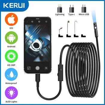 KERUI 8mm 2MP Endoscope Automotive Borescope Inspection Camera Dual/Single Lens for Iphone IOS Smart Phone Android Type C Cars 1