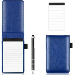 Compact Refillable Pocket Notebook with Pen - Portable Faux Leather Cover for Notes, Travel, and Meetings (Blue)