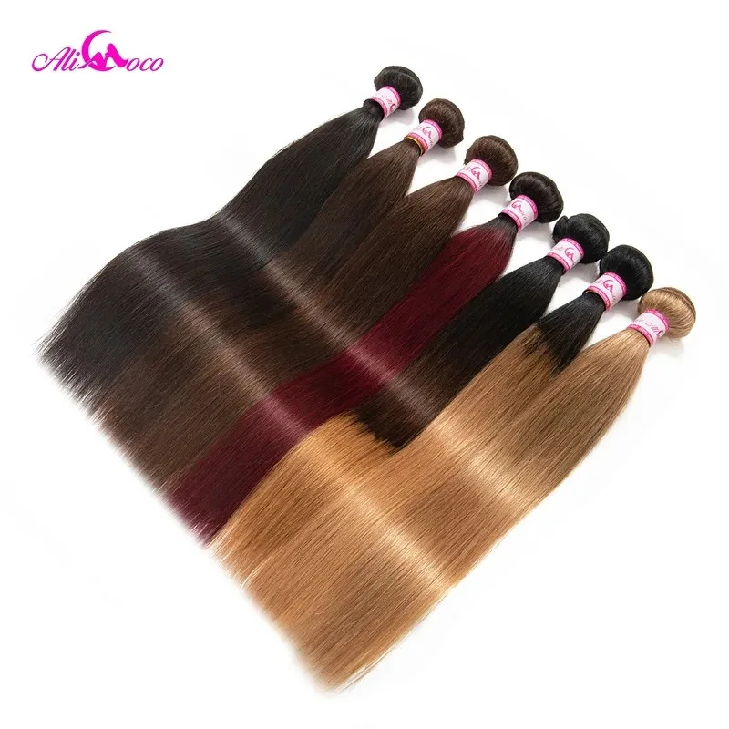 Ali Coco Brazilian Straight Hair 1/3/4 Bundles 8-30" inch #2/#4/1b/27/ #27/1b/99j Non Remy Ombre Hair 100% Human Weave Bundles human hair bundles