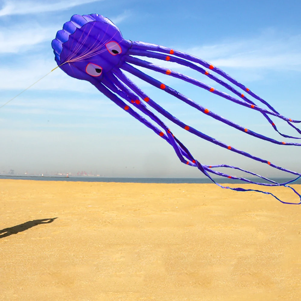 9KM 13color Big Octopus Kite 8m Large Single Line Soft Inflatable Kite 30D Ripstop Polyester Fabric with Bag 4