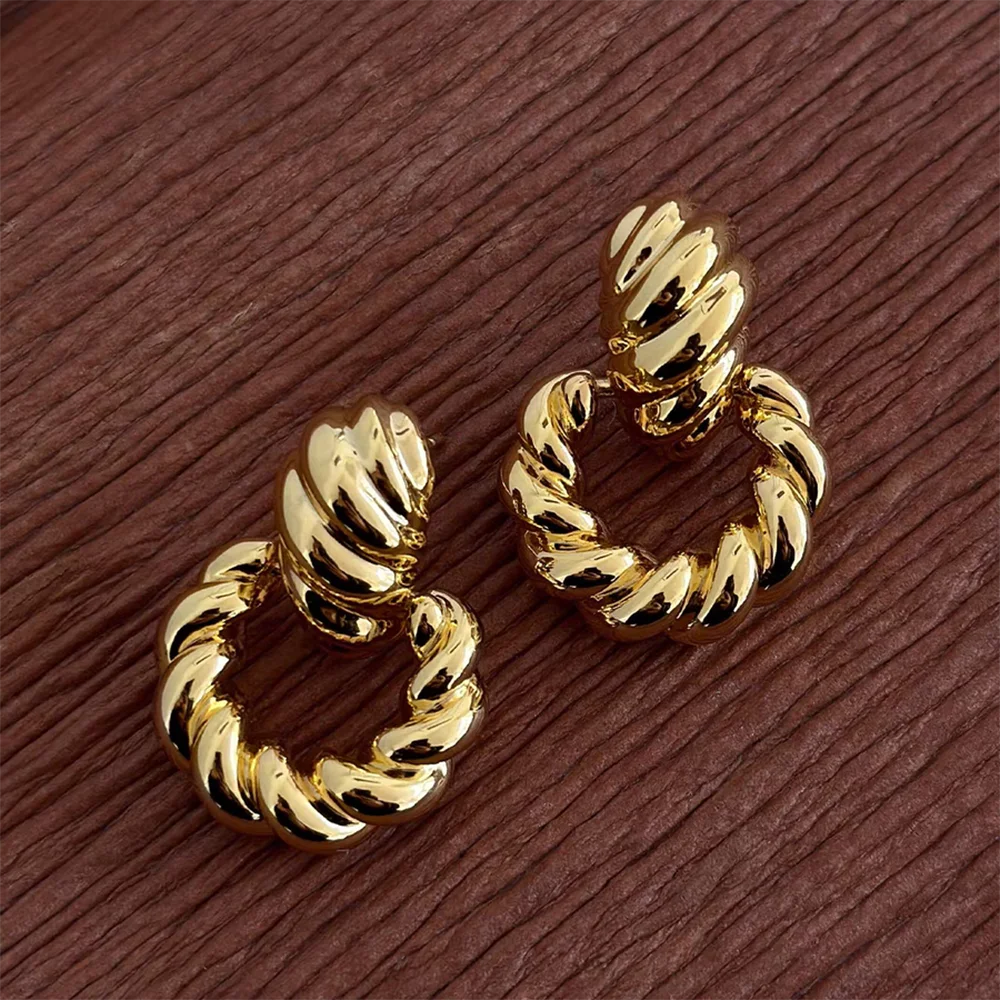 Chunky Rope Twist Circle Ear Hoops Gold Color Geometric Non Tarnish Stud Earrings Waterproof Lightweight Jewelry Pendientes Aros