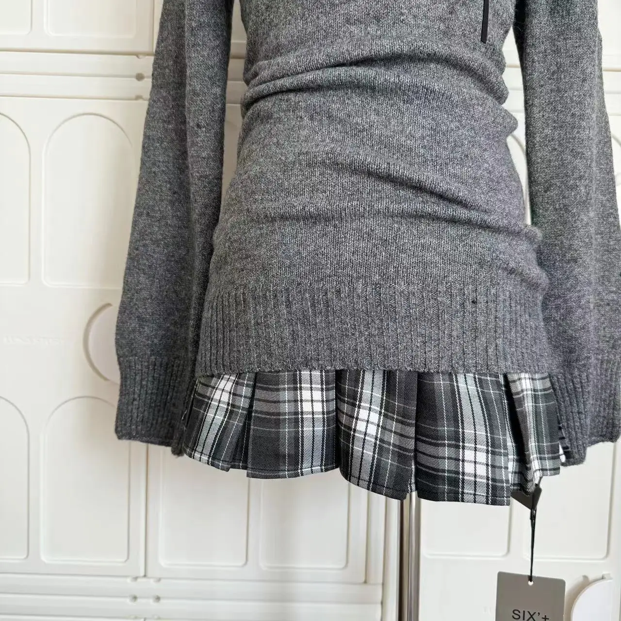 Autumn Winter Woman Gyaru V-neck French Vintage Sweater Long Sleeve Pullover Knitwear Mini Skirt 2000s Aesthetic 3-piece Outfits