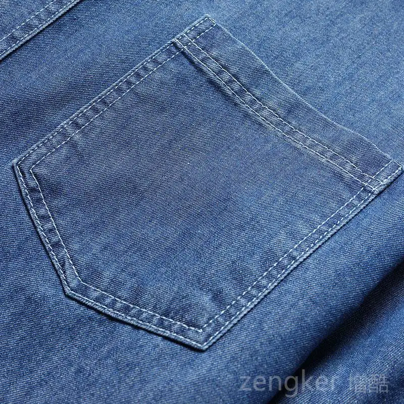 Spring Autumn Men's Double Pockets Long-Sleeved Cotton Denim Shirt Big Size Casual Bottoming Loose Denim Shirts For Men 8XL 7XL