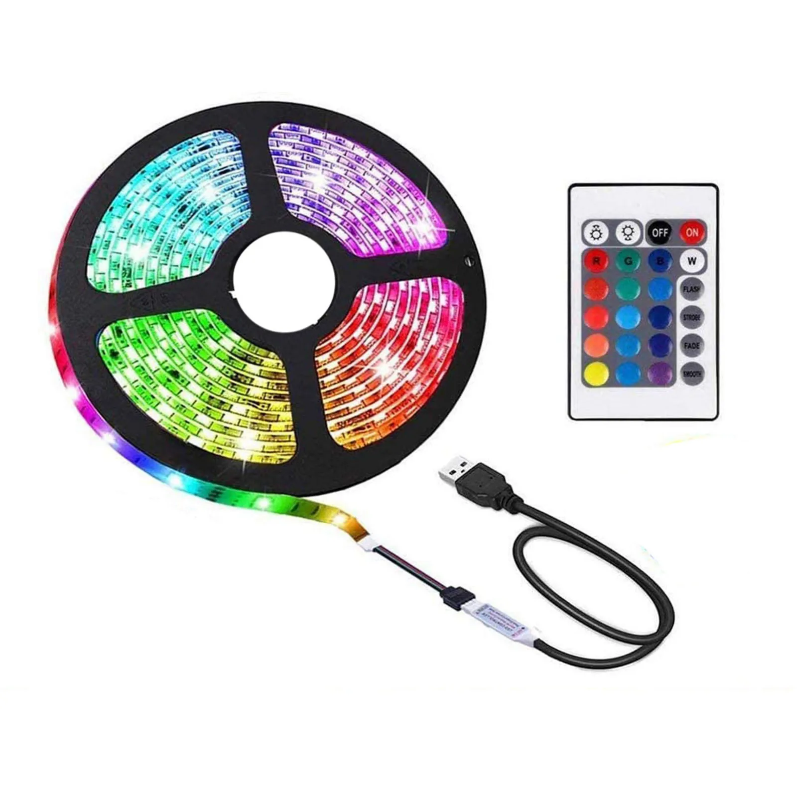 LED Strip Light RGB 2835 Flexible Lamp Tape Diode USB Cable 3 Key Control DC5V 