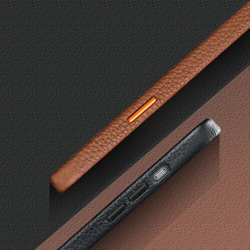 Luxury Litchi Pattern Genuine Leather Case for iPhone 15 Pro Max 11 12 13 Pro 14 Plus Shockproof Defender Protective Cover Funda