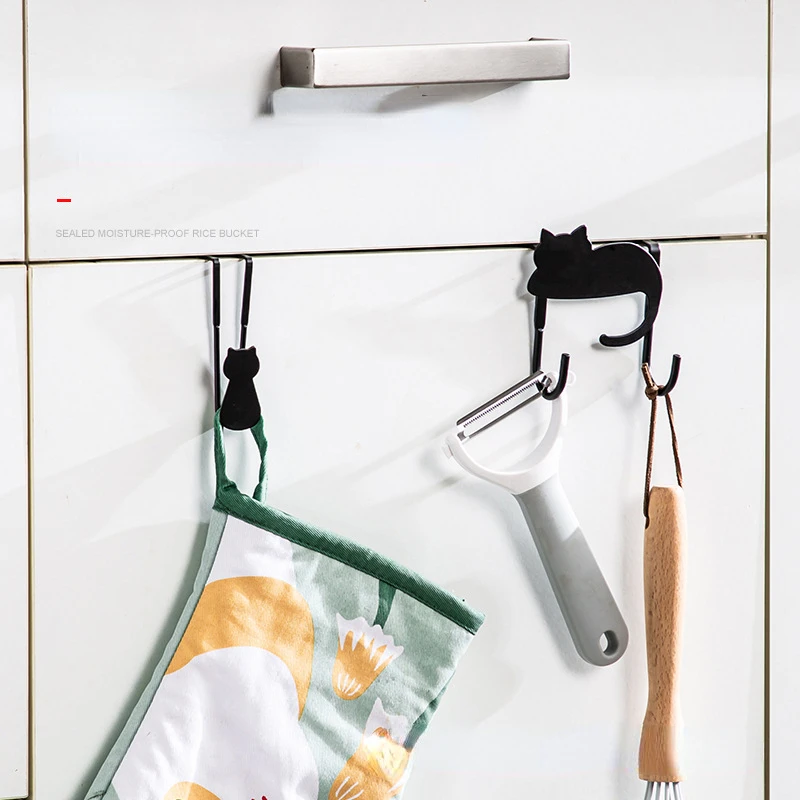 Door Back Hook Cabinet Door Nail-free Non-sticky Hanger Clothes Hook Organize Accessories Black Cat