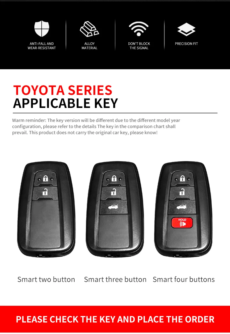 Copertura chiave a distanza dell'automobile del metallo Shell Fob per Toyota Corolla Camry CHR C-HR RAV4 Land Cruiser Prado Avalon accessori senza chiave - S793c26736bca421eb52c13f6107c063bn