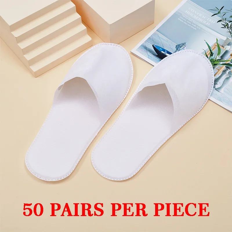 50pairs Per Piece Disposable Non-Woven Slippers Hotels Homestay Travel Water Ripple Pattern Slippers For Men Women Unisex non slip slippers soft slippers