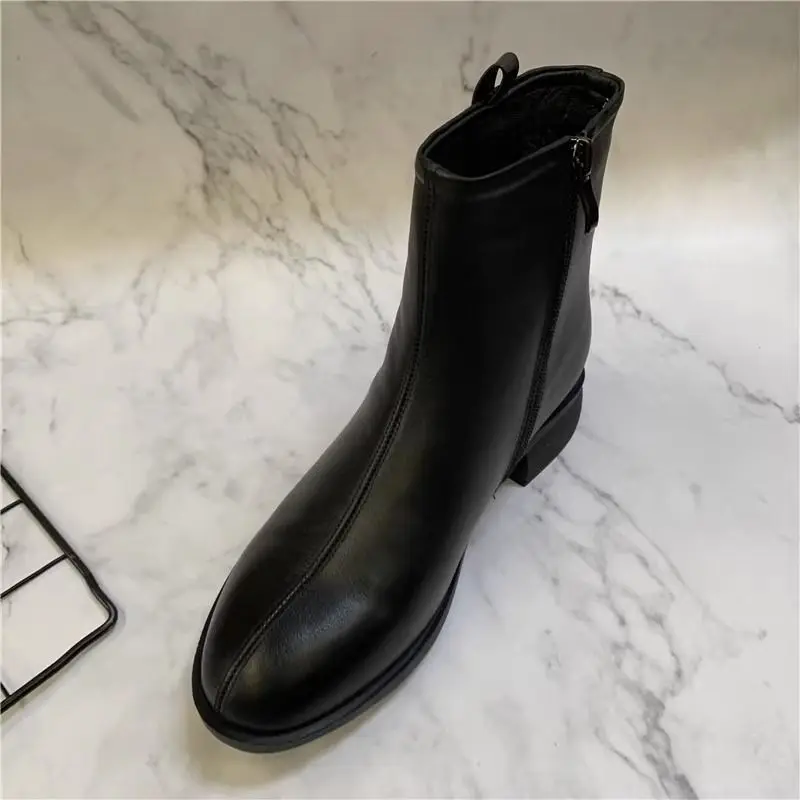Vintage schwarze Lederstiefel Winter Frau 2025, Pelzstiefel, modische spitze Zehenschuhe, Damen-Reißverschluss, Plateaustiefel, weiblich – Detail 7