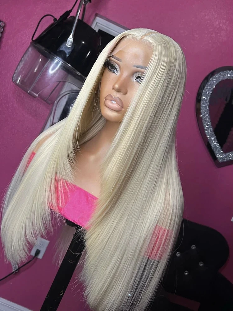 

QW Layered Synthetic Lace Front Wigs For Women Straight Blonde Cosplay Lace Wig Heat Resistant Fiber Glueless Party Daily