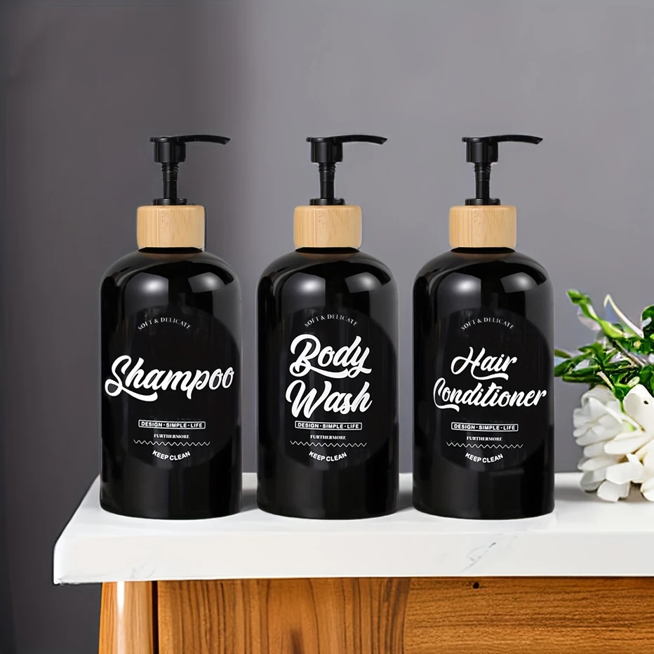 3ชิ้นที่กดแชมพูสำหรับอาบน้ำเครื่องจ่ายสบู่เหลวกันน้ำได้ฉลากขวดสำหรับเก็บขณะเดินทางขวดรีฟิลได้ 1