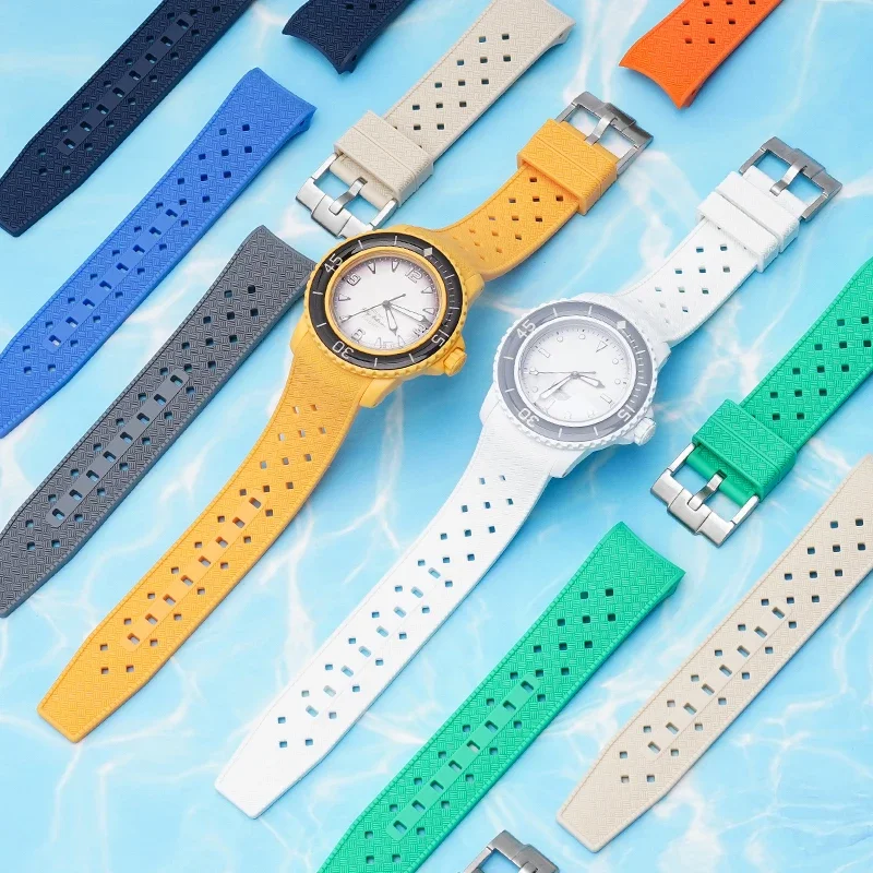 Cinturino In Silicone Liquido Con Estremità Curva Per Swatch X Blancpain Five Ocean Uomo Donna Sport Impermeabile Per Cinturino Per Orologio Fty Fatho