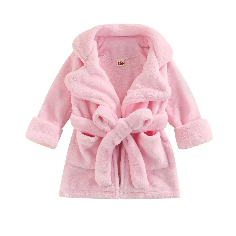 0-6Y Baby Plush Robe Sleepwear Boys Girls Autumn Winter Clothing Long Sleeve Belted Bathrobe Toddler Kids Pajamas