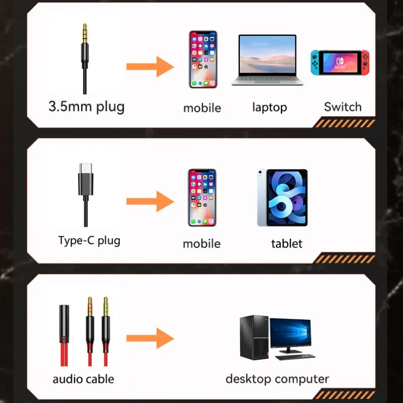 OLAF Type-C/3.5mm Wired Headphones Bass Stereo Gaming Headsets Gamer Handsfree Earphone Sports Earbuds For Phones Tablet Laptop 6
