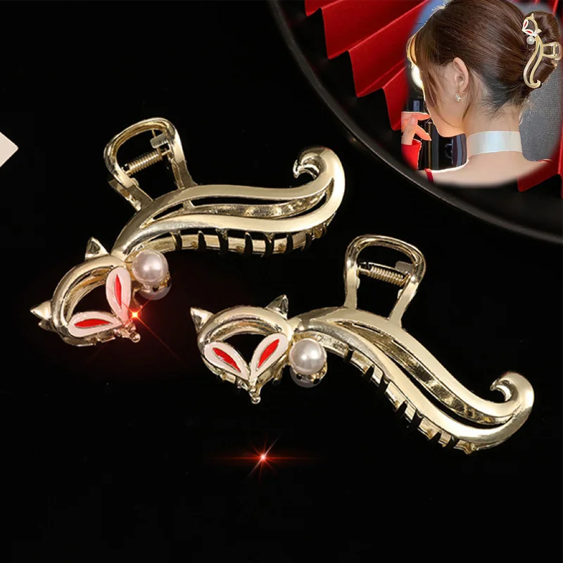 

New Fox Metal Grab Clip for Woman Elegant High-end Temperament Hair Barrette Shark Clip Headwear Hairpin Female Hair Accessories