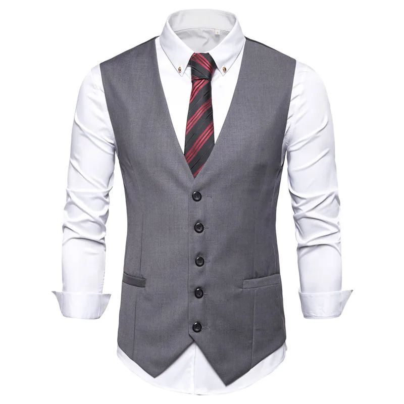 Slim Fit Men's Business Suit Vest Wedding Formal Slim Blazer V-neck Waistcoat Vest