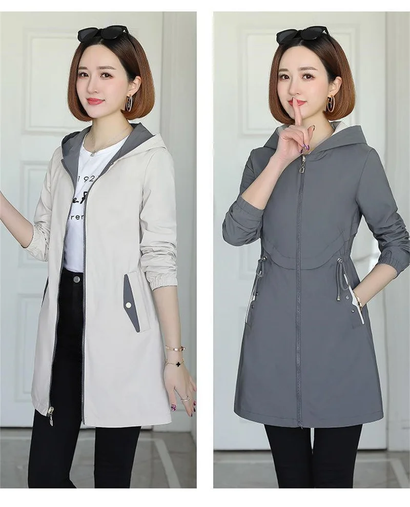 2023 New Autumn Windbreak Female Jacket Women Hooded Coats Casual Basic Jackets Two Side Wear Mid Long Trench Coat Outwear 3XL