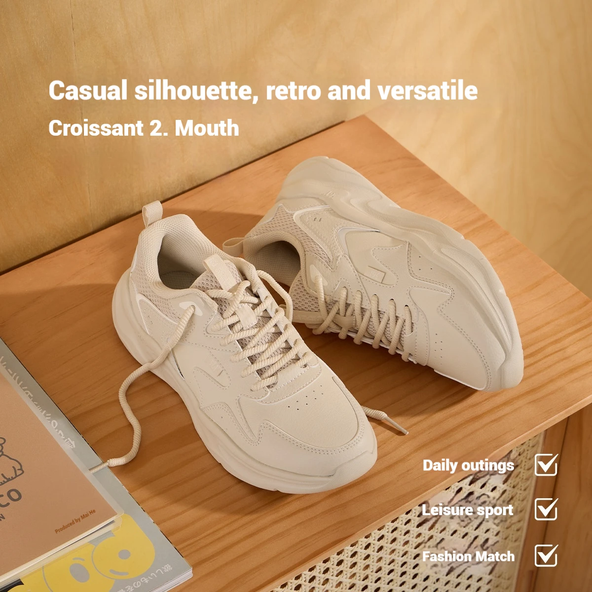 361 Degrees Croissant Women's Casual Shoes Retro Soft Lightweight Classic Winter Versatile Female Thick-soled Sneakers 682436718 2
