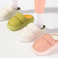 Feslishoet Winter Indoor Slippers Women Plush Keep Warm Flat Home Soft Comfort Slides Men PU Leather Waterproof Fashion Shoes 1