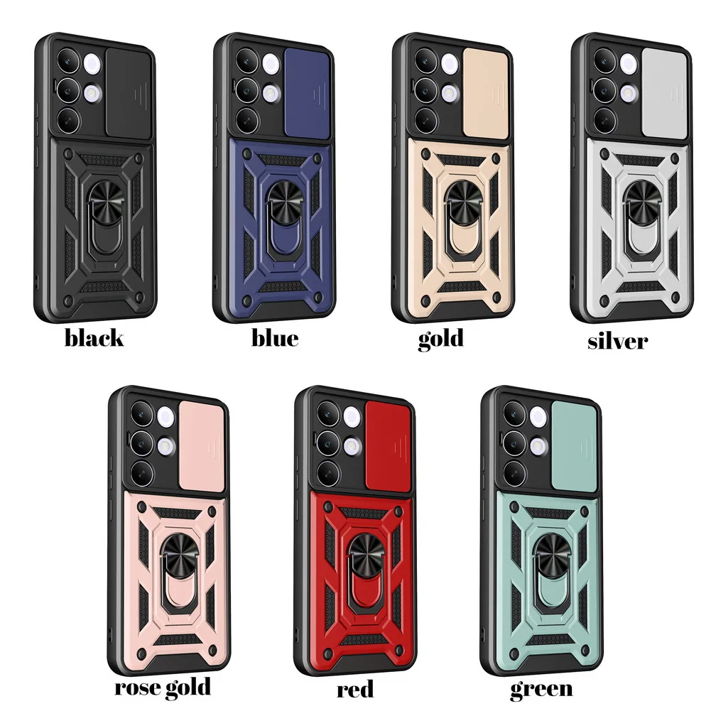 Magnetic Ring Stand Slide Lens Cover Shockproof Armor Phone Case