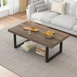 Modern Simple Wood and Metal Center Table Round Coffee Table for Living Room Furniture 39 Inch Dark Gray Oak Coffe Tables Mesas