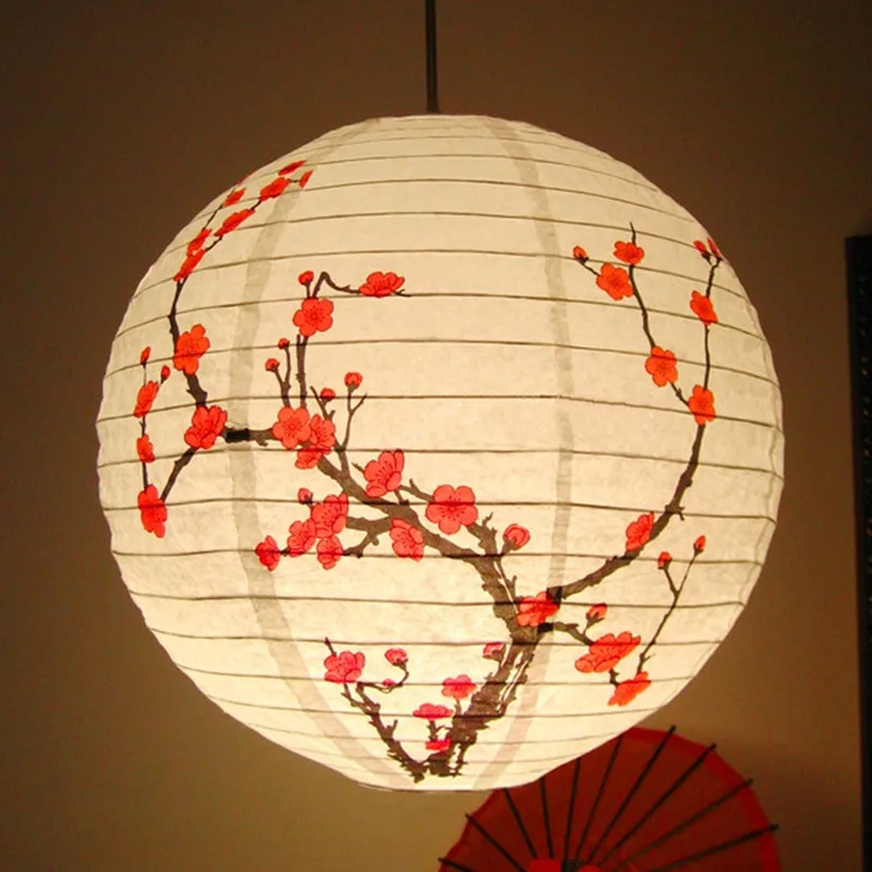 35cm Plum Blossom Round Paper Lantern Lamp Shade Chinese Oriental Style Light Restaurant Wedding Party Home Decor Gifts 