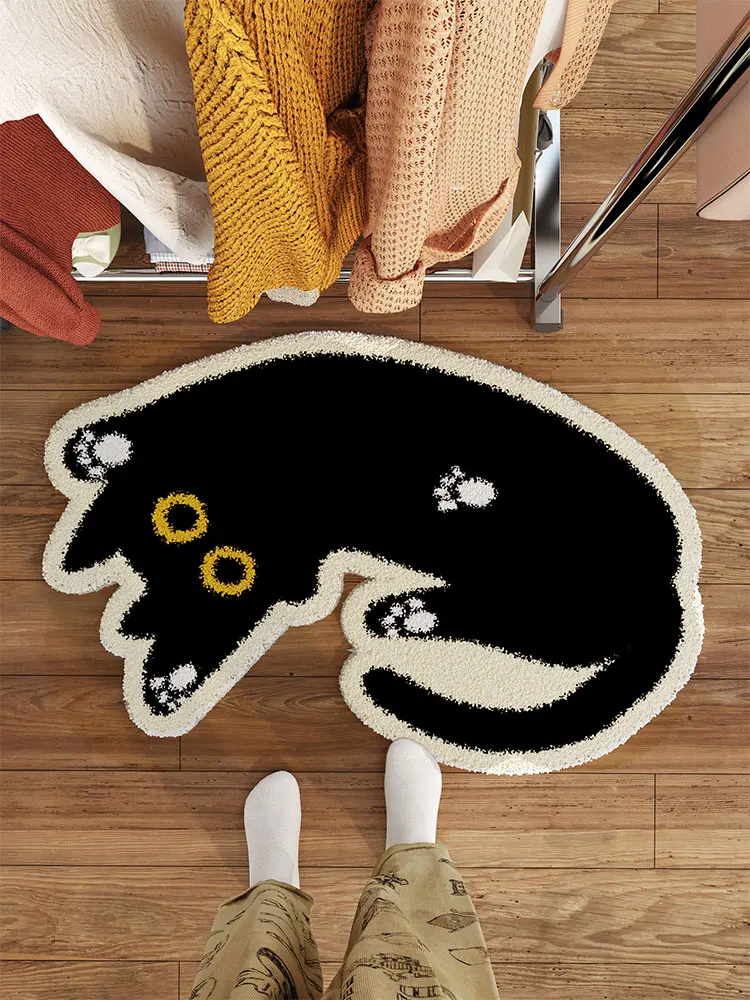VIKAMA Cartoon Bedroom Rug Cat Shaped Irregular Foot Mat Plush Room Bedding Sofa Bed Blanket Dirt Resistant Cushion Home Decor floor mat shaggy rugs plush blanket