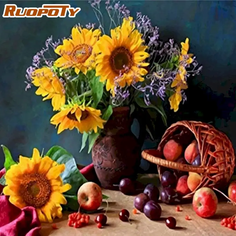 

RUOPOTY Painting By Numbers Kits For Adults Sunflower Oil Picture By Number HandPainted Gift For Home Decor Art 60x75cm Frame