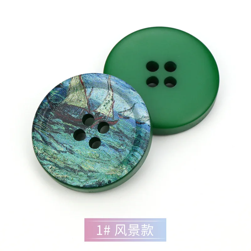 5pcs Resin round 4 holes Buttons landscape print 17mm-34mm Sewing accessories for clothing Decorative Buttons Handmade DIY 2