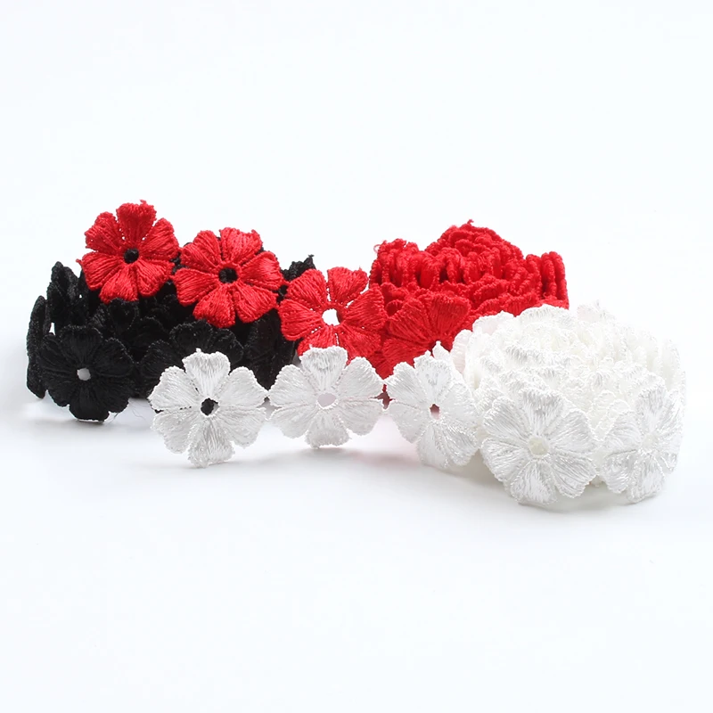 2 야드/로트 2.3cm 폴리 에스터 꽃 레이스 트림 화이트 블랙 레드 리본 DIY 목걸이 장식품 속옷 웨딩 의류 액세서리