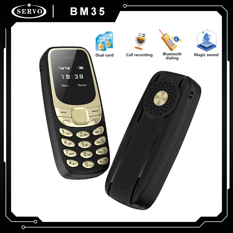 서보 BM35 미니 휴대 전화 2G GSM 무선 다이얼러 듀얼 SIM 매직 음성 알람 시계 블랙리스트 자동 통화 기록 핸드폰..