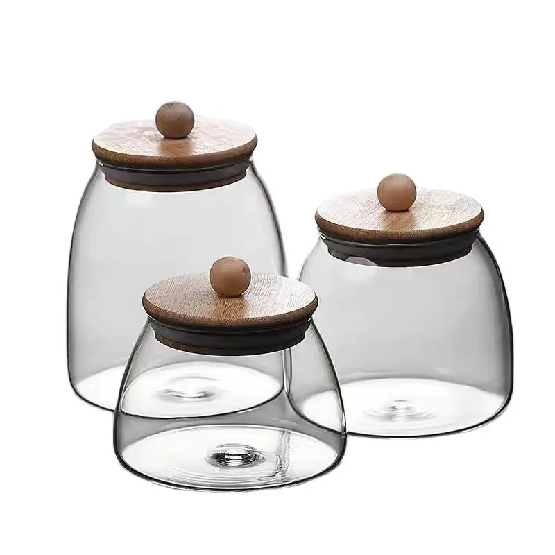 Wooden Lid Glass Sealed Jar Food Container Tea candy Kitchen Storage Bottle Jar Large Capacity Sealed For Kitchen Organizer Tool Storage Jar