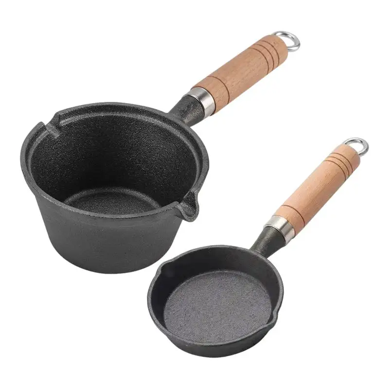 

Min Frying Pan Non Stick Iron Pancake Egg Fryer Pan With Wooden Handle Anti Scalding Cast Small Pan Portable Cookware Acceseries