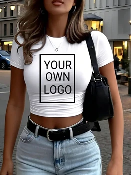 Customized The Logo Picture Women Crop T-Shirt Y2K Slim Summer Short Sleeves Comfortable DIY T Shirts Sexy Street Tee Tops 1