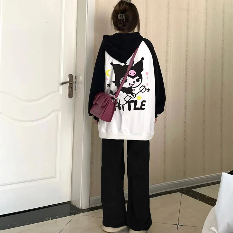

Sanrio Women Sweatshirt Kuromi Girl Suit Hoodie Y2k Clothes Kawaii Trousers Korean Harajuku Casual Style Student Festival Gift